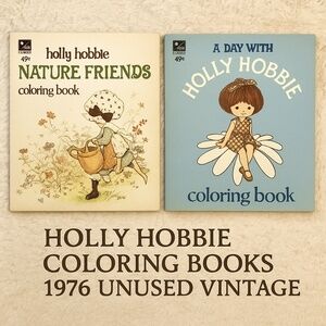VINTAGE 1976 UNUSED Holly Hobbie Coloring Books Lot of 2 Rand McNally Set